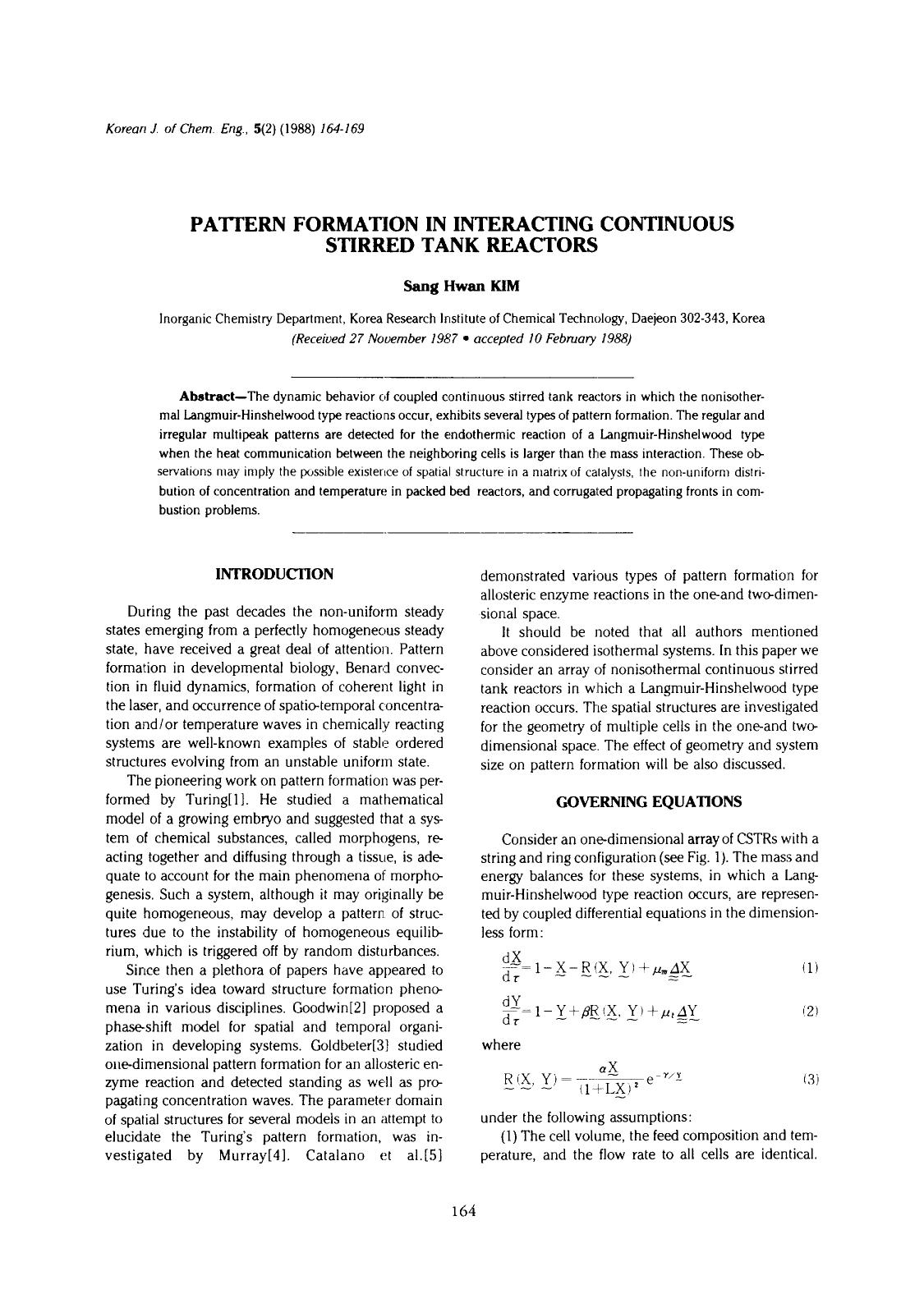 Pattern formation in interacting continuous stirred tank reactors by Unknown