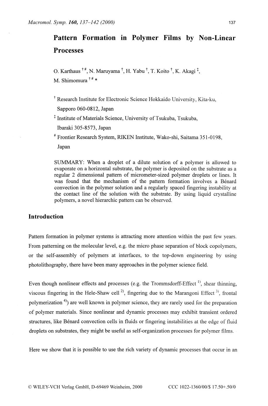 Pattern formation in polymer films by non-linear processes by SOD
