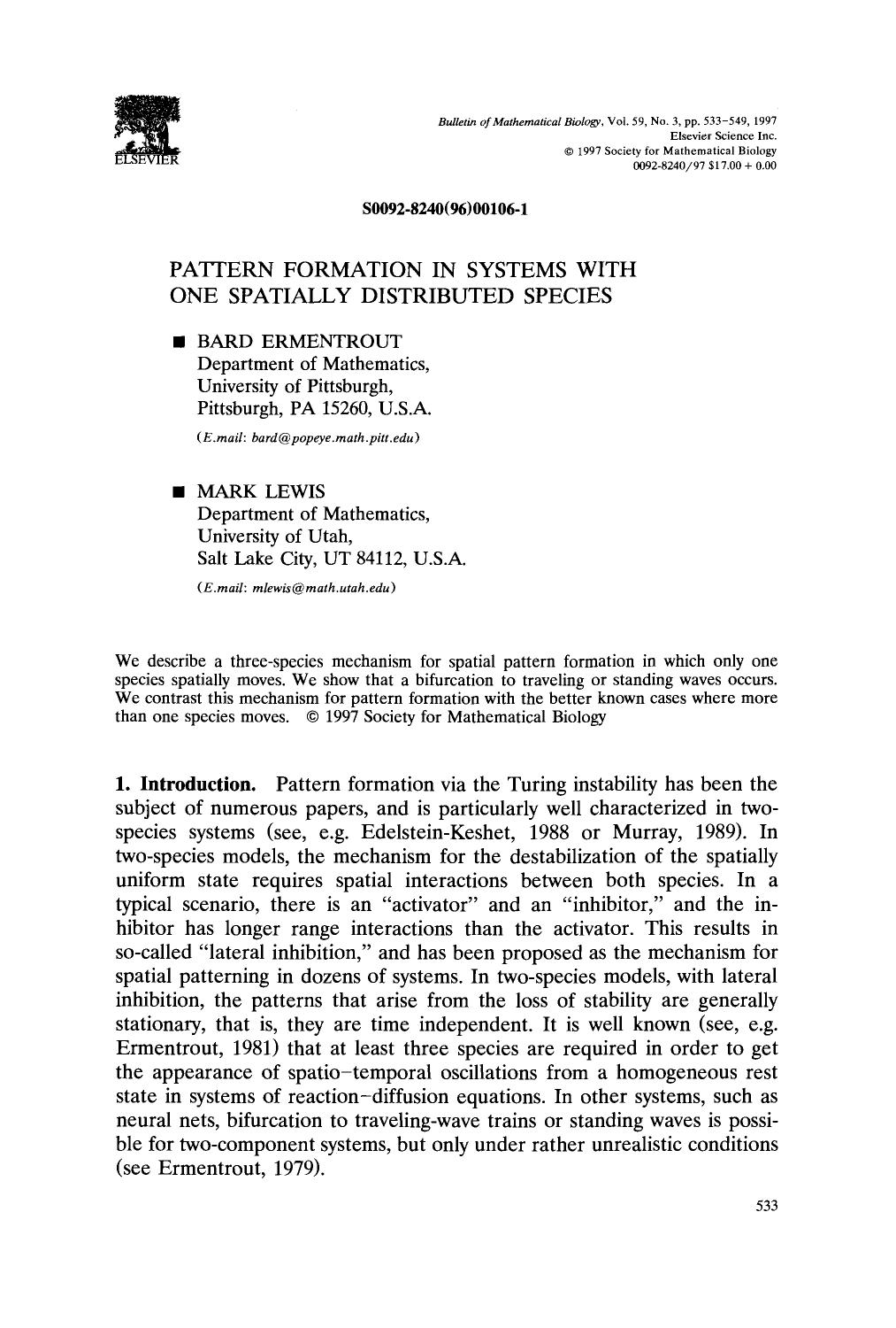 Pattern formation in systems with one spatially distributed species by Unknown