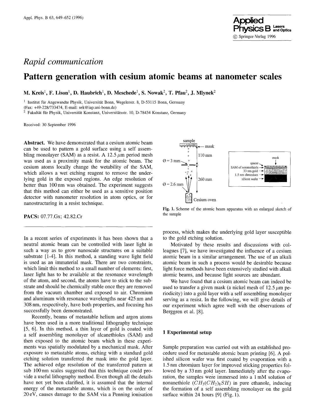 Pattern generation with cesium atomic beams at nanometer scales by unknow