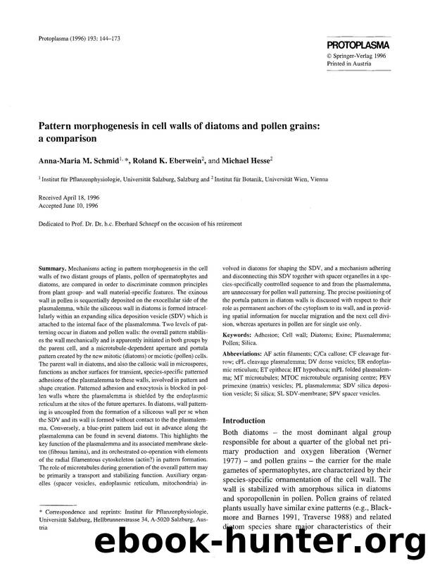 Pattern morphogenesis in cell walls of diatoms and pollen grains: a comparison by Unknown