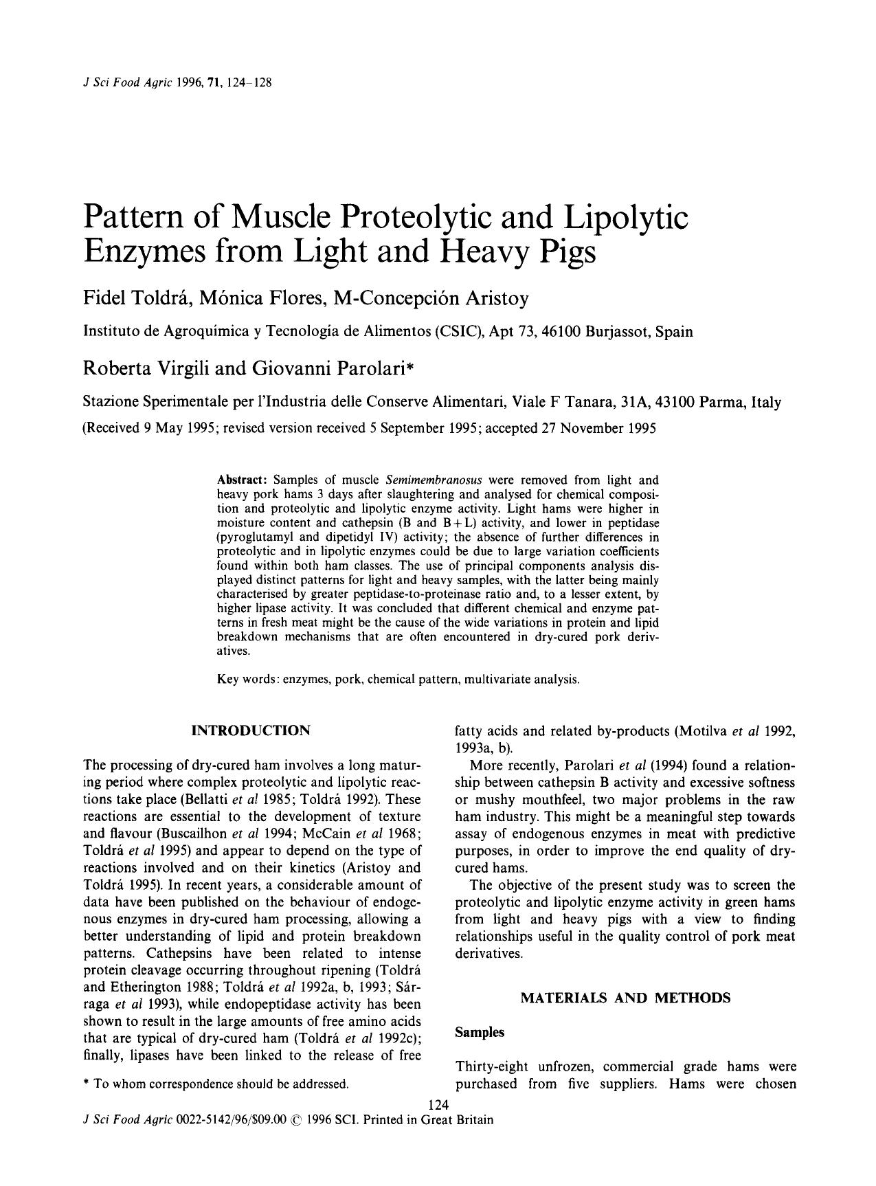 Pattern of Muscle Proteolytic and Lipolytic Enzymes from Light and Heavy Pigs by Unknown