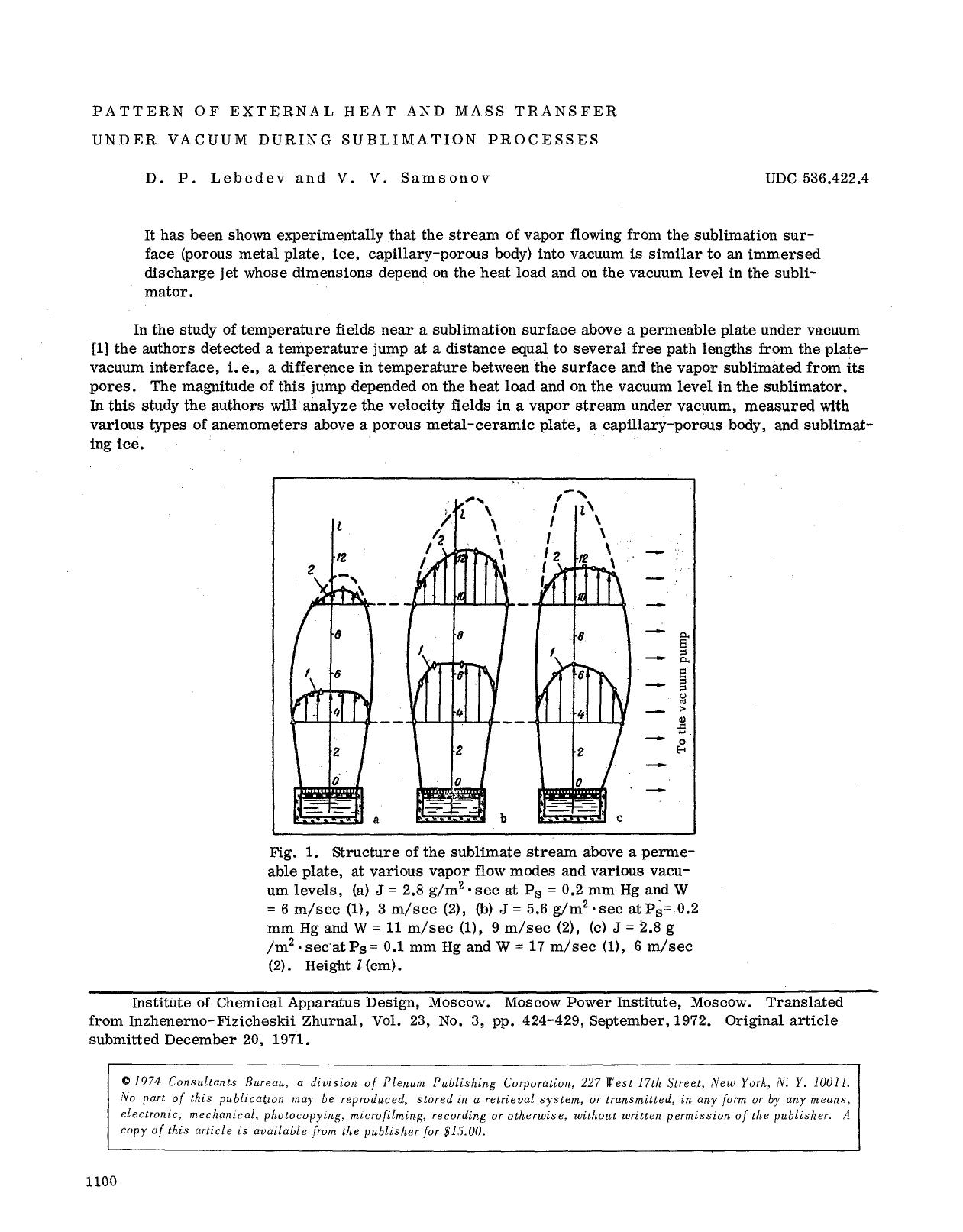 Pattern of external heat and mass transfer under vacuum during sublimation processes by Unknown