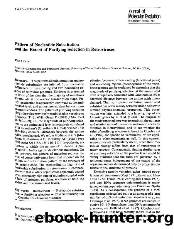 Pattern of nucleotide substitution and the extent of purifying selection in retroviruses by Unknown