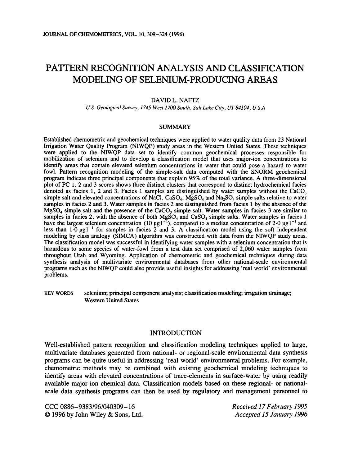 Pattern recognition analysis and classification modeling of selenium-producing areas by Unknown