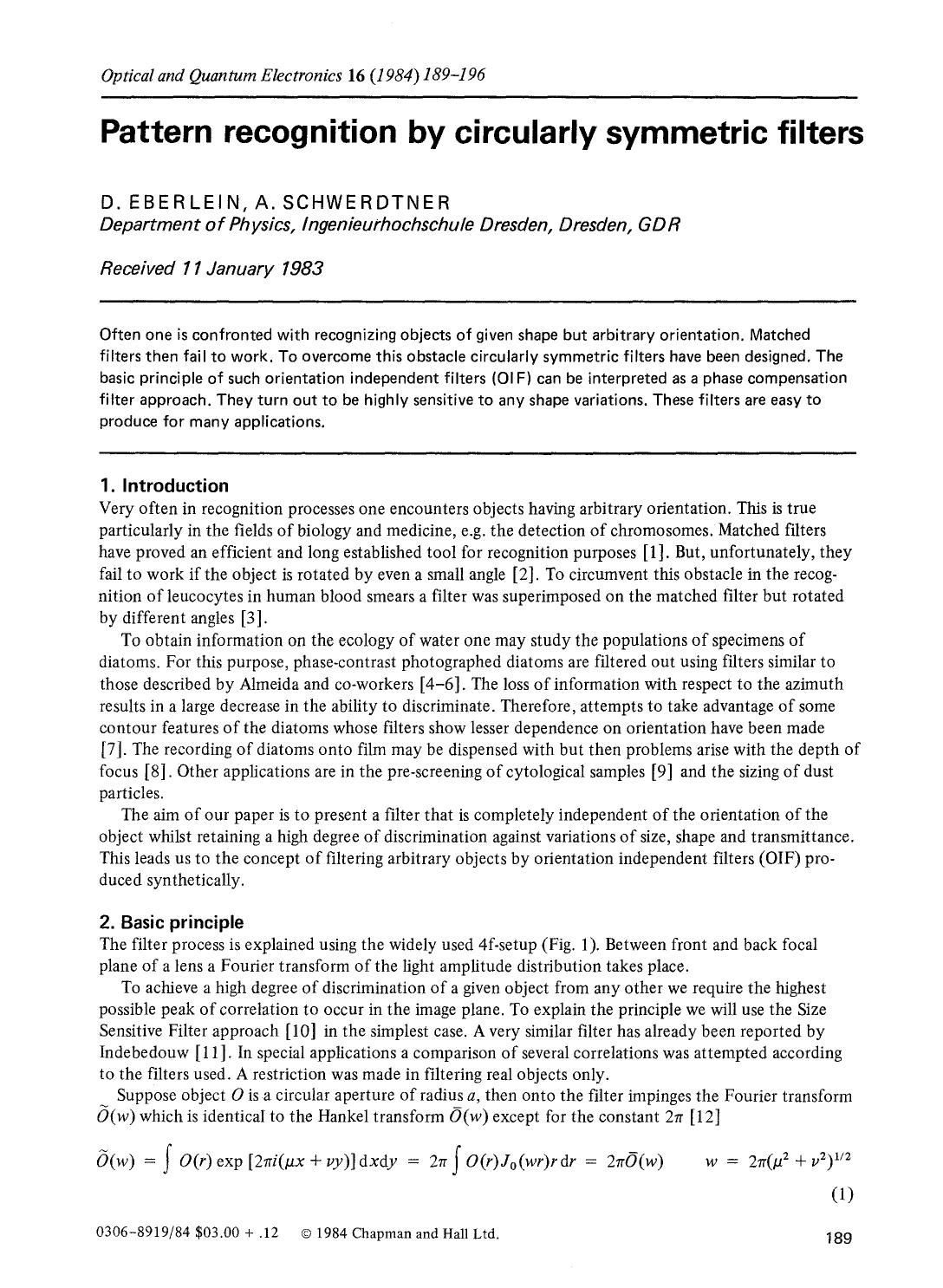 Pattern recognition by circularly symmetric filters by Unknown