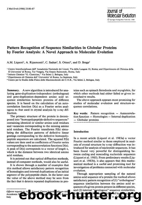 Pattern recognition of sequence similarities in globular proteins by Fourier analysis: A novel approach to molecular evolution by Unknown