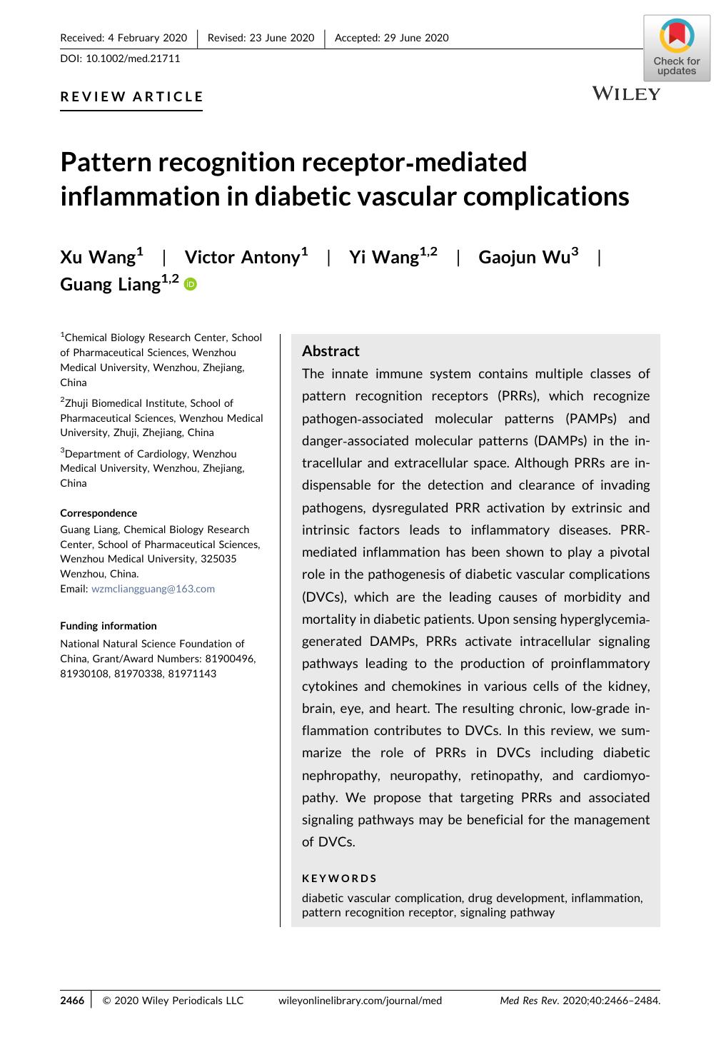 Pattern recognition receptorâmediated inflammation in diabetic vascular complications by Xu Wang