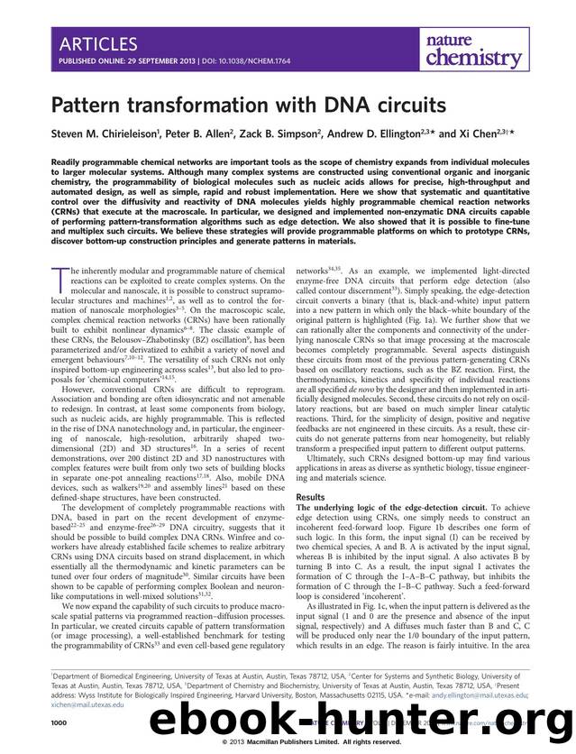 Pattern transformation with DNA circuits by Steven M. Chirieleison & Peter B. Allen & Zack B. Simpson & Andrew D. Ellington & Xi Chen