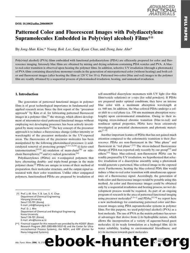 Patterned Color and Fluorescent Images with Polydiacetylene Supramolecules Embedded in Poly(vinyl alcohol) Films by Unknown