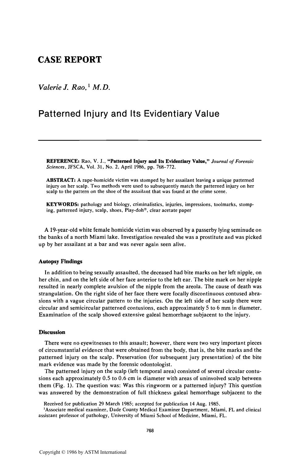 Patterned Injury and Its Evidentiary Value by Rao VJ