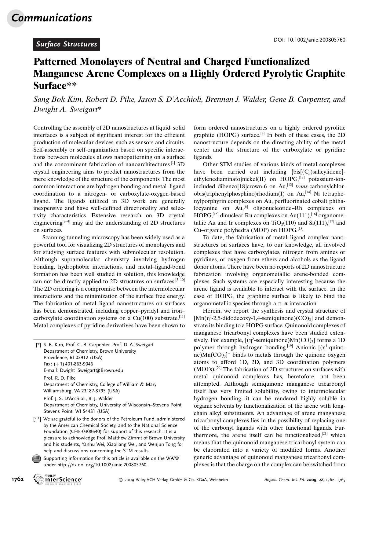 Patterned Monolayers of Neutral and Charged Functionalized Manganese Arene Complexes on a Highly Ordered Pyrolytic Graphite Surface by Unknown