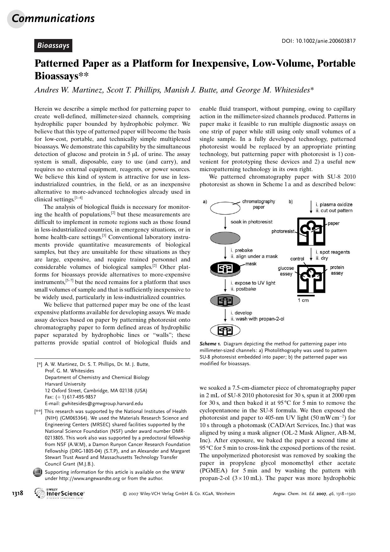 Patterned Paper as a Platform for Inexpensive, Low-Volume, Portable Bioassays by Unknown