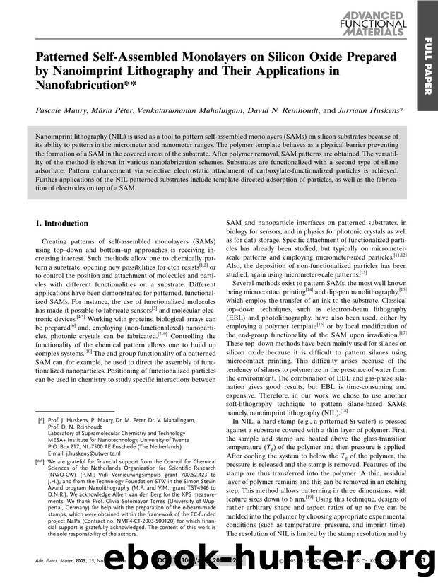 Patterned Self-Assembled Monolayers on Silicon Oxide Prepared by Nanoimprint Lithography and Their Applications in Nanofabrication by Unknown