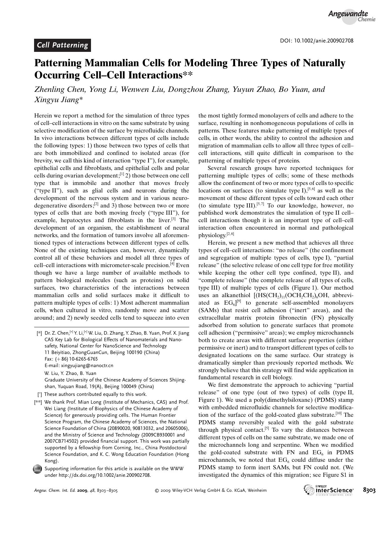 Patterning Mammalian Cells for Modeling Three Types of Naturally Occurring Cell-Cell Interactions by Unknown