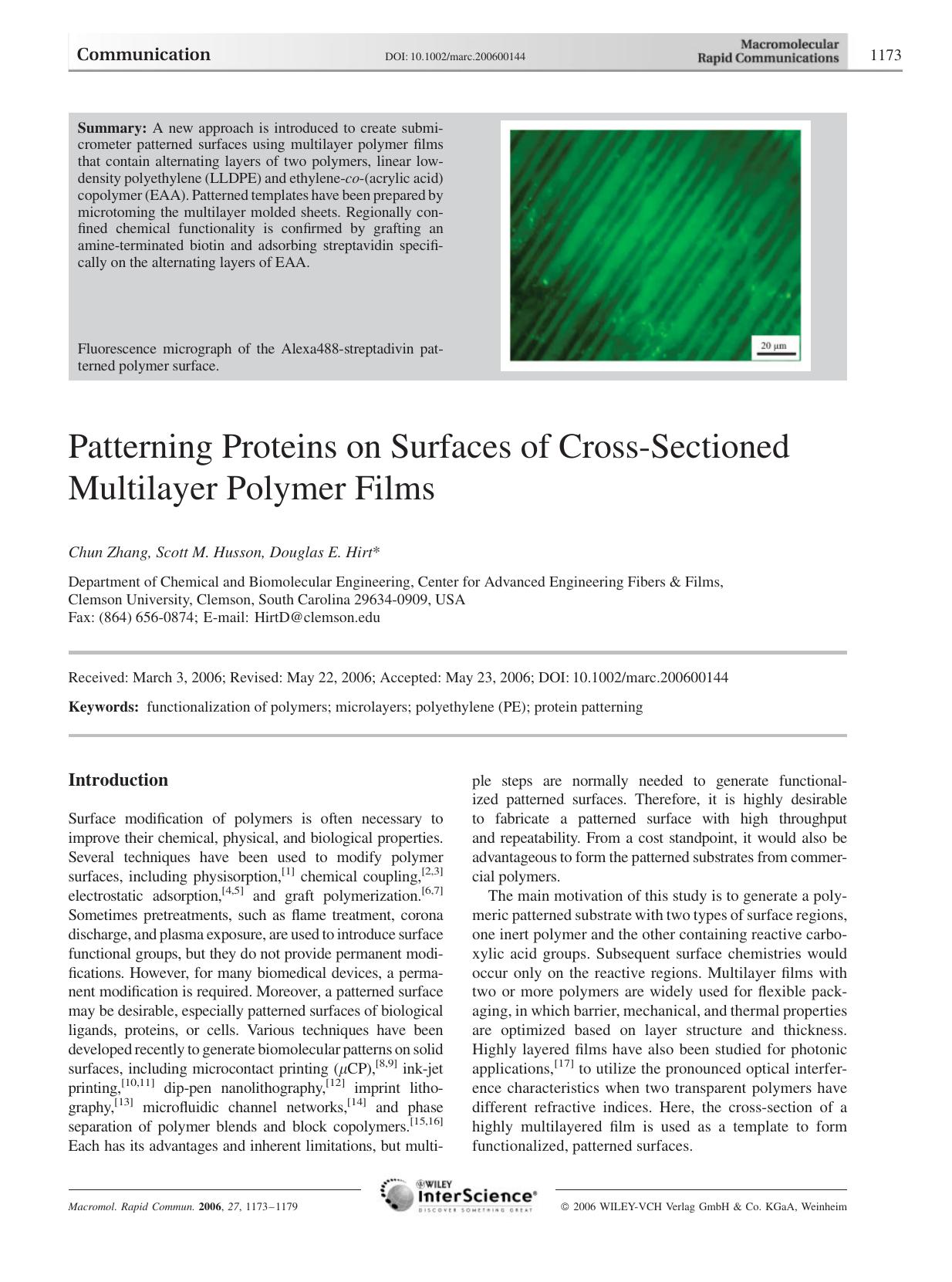 Patterning Proteins on Surfaces of Cross-Sectioned Multilayer Polymer Films by Unknown