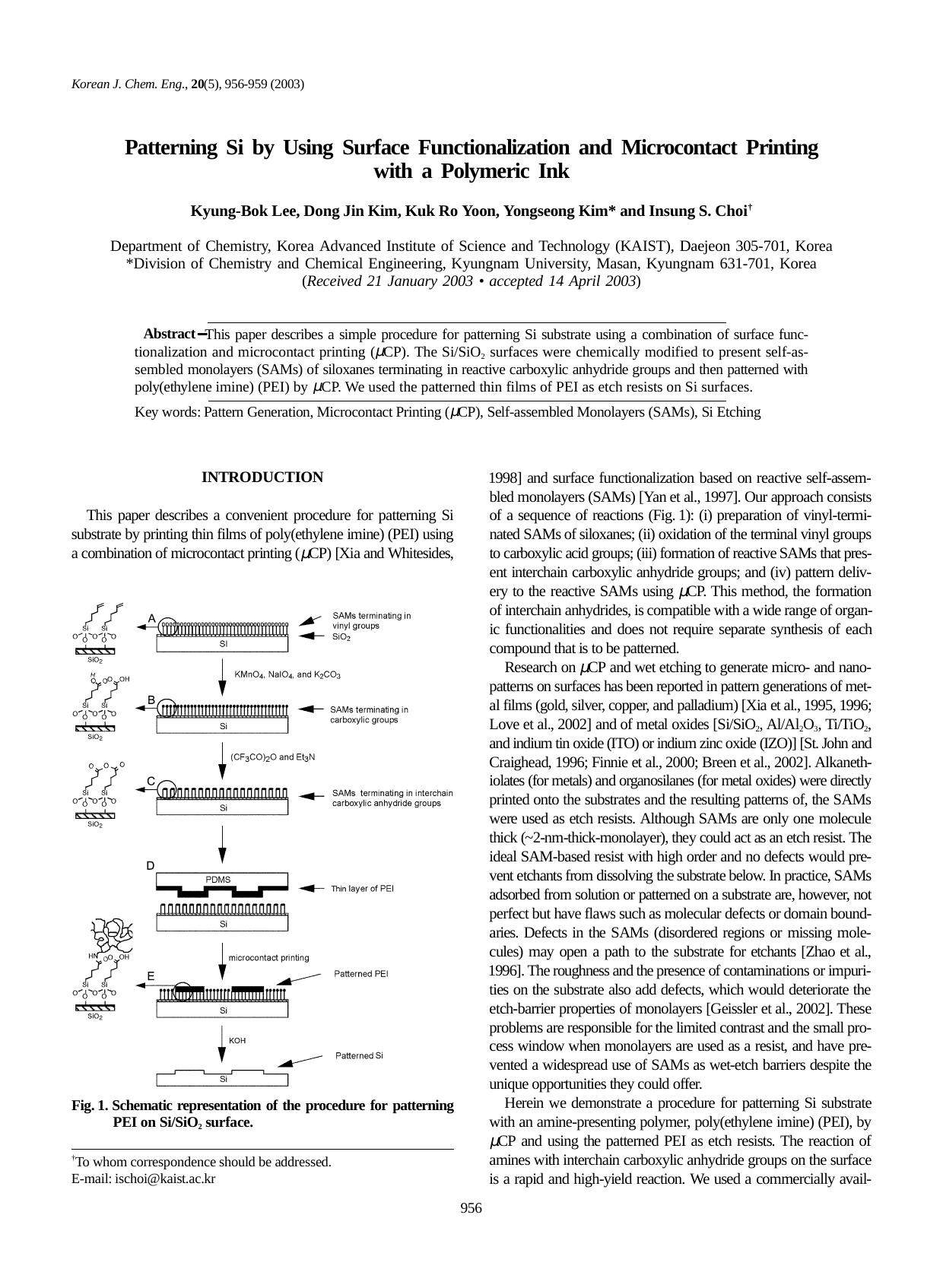 Patterning Si by using surface functionalization and microcontact printing with a polymeric ink by Unknown
