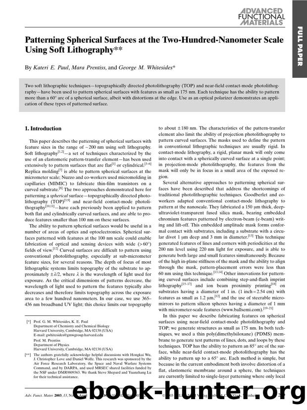 Patterning Spherical Surfaces at the Two-Hundred-Nanometer Scale Using Soft Lithography by Unknown
