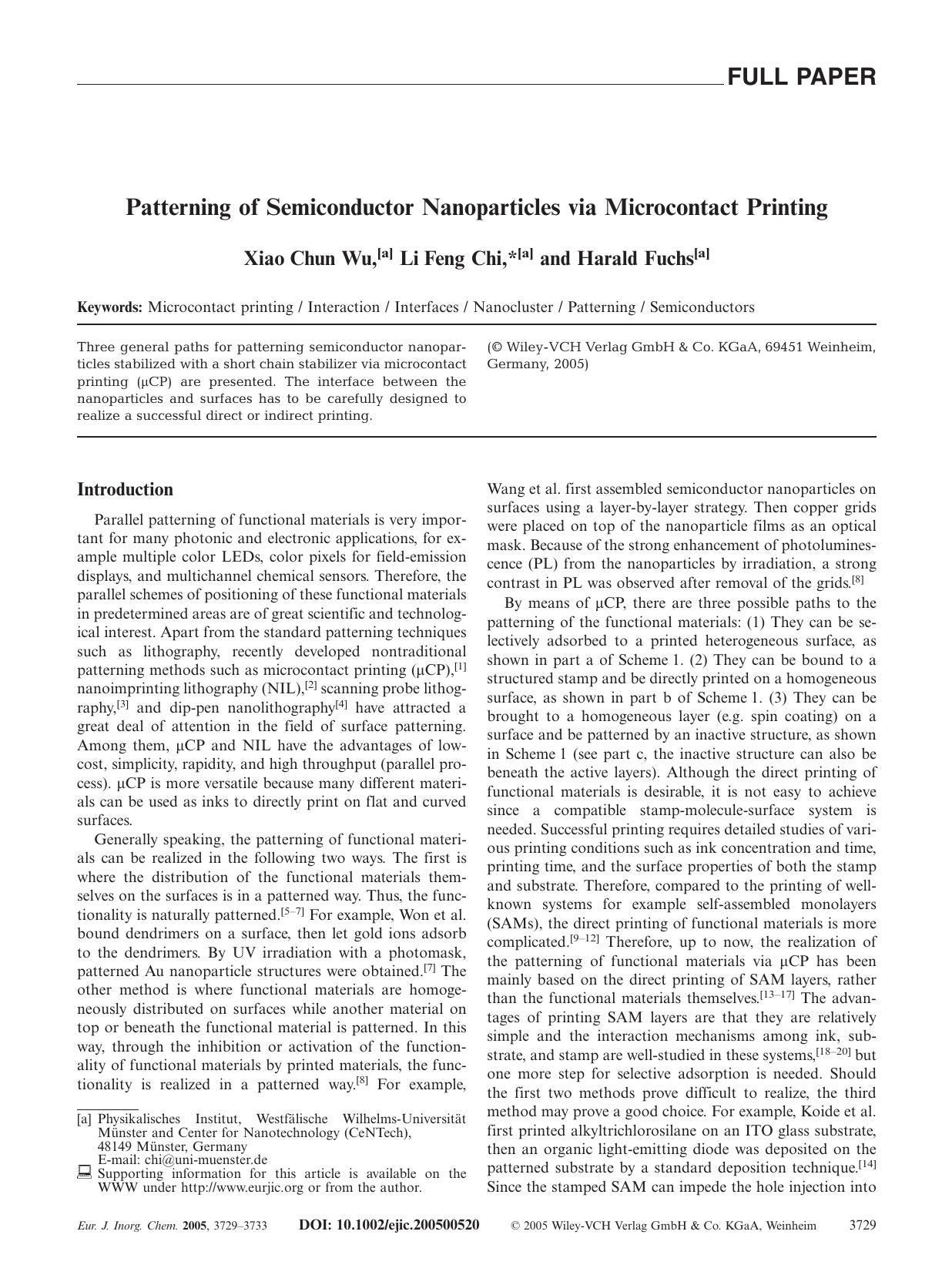 Patterning of Semiconductor Nanoparticles via Microcontact Printing by Unknown
