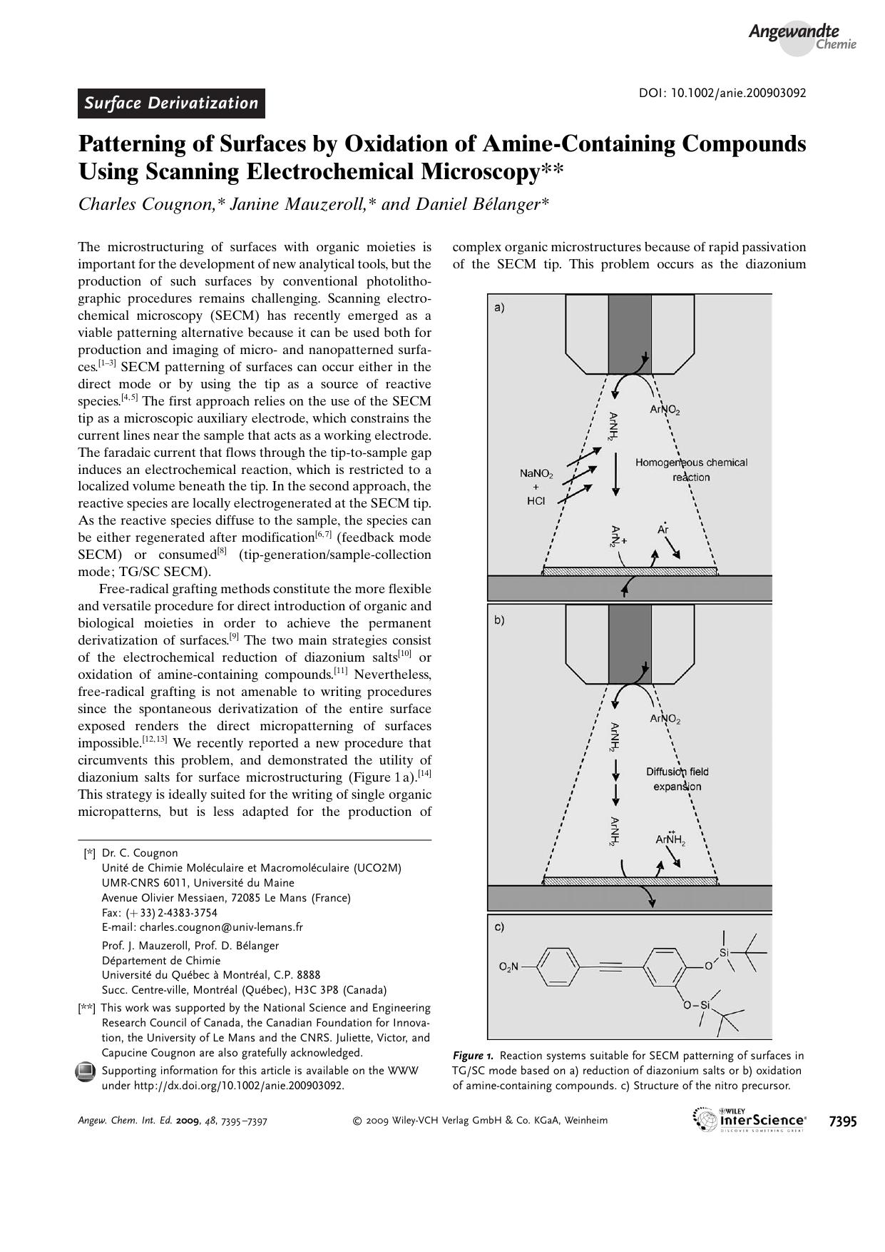 Patterning of Surfaces by Oxidation of Amine-Containing Compounds Using Scanning Electrochemical Microscopy by Unknown