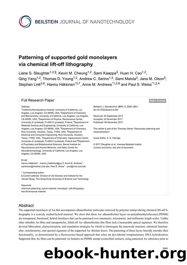 Patterning of supported gold monolayers via chemical lift-off lithography by unknow