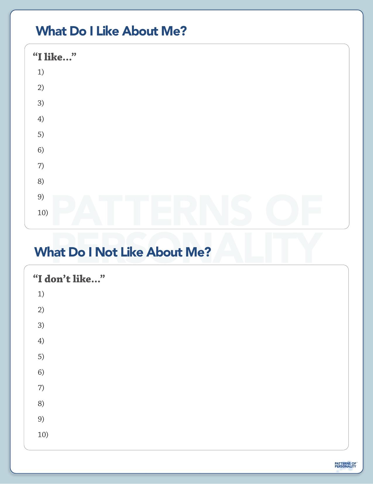 Patterns Of Personality - What Do I Like About Me by What Do I Like About Me