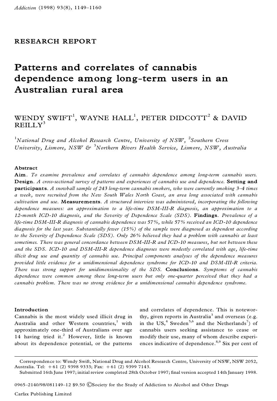 Patterns and correlates of cannabis dependence among long-term users in an Australian rural area by Unknown