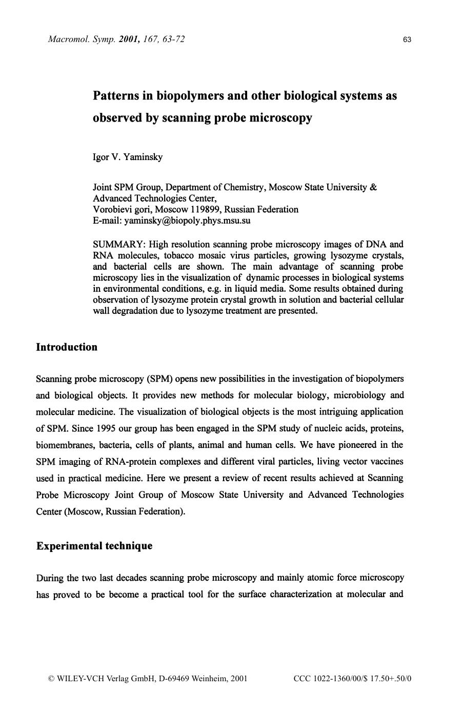 Patterns in biopolymers and other biological systems as observed by scanning probe microscopy by SOD