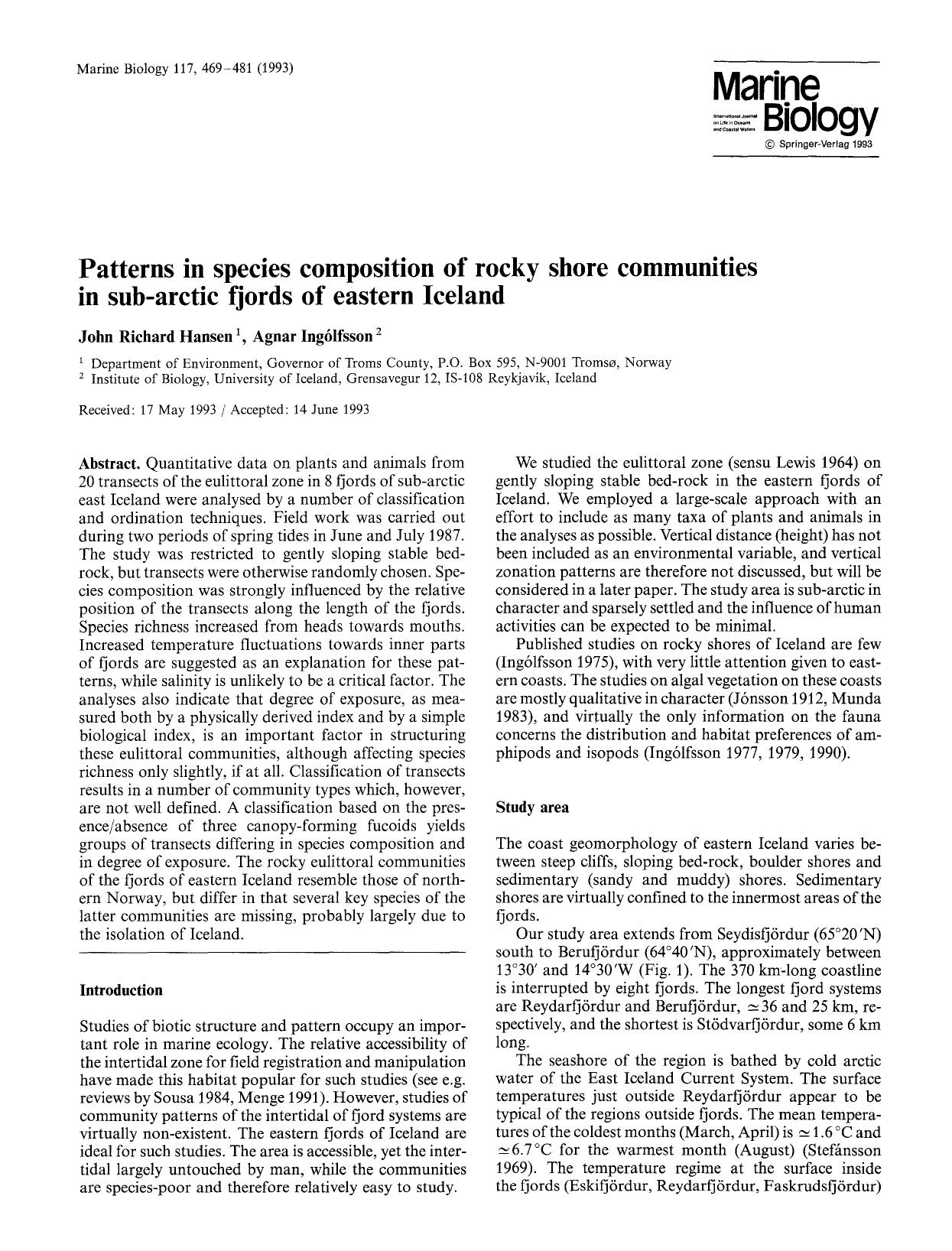 Patterns in species composition of rocky shore communities in sub-arctic fjords of eastern Iceland by Unknown