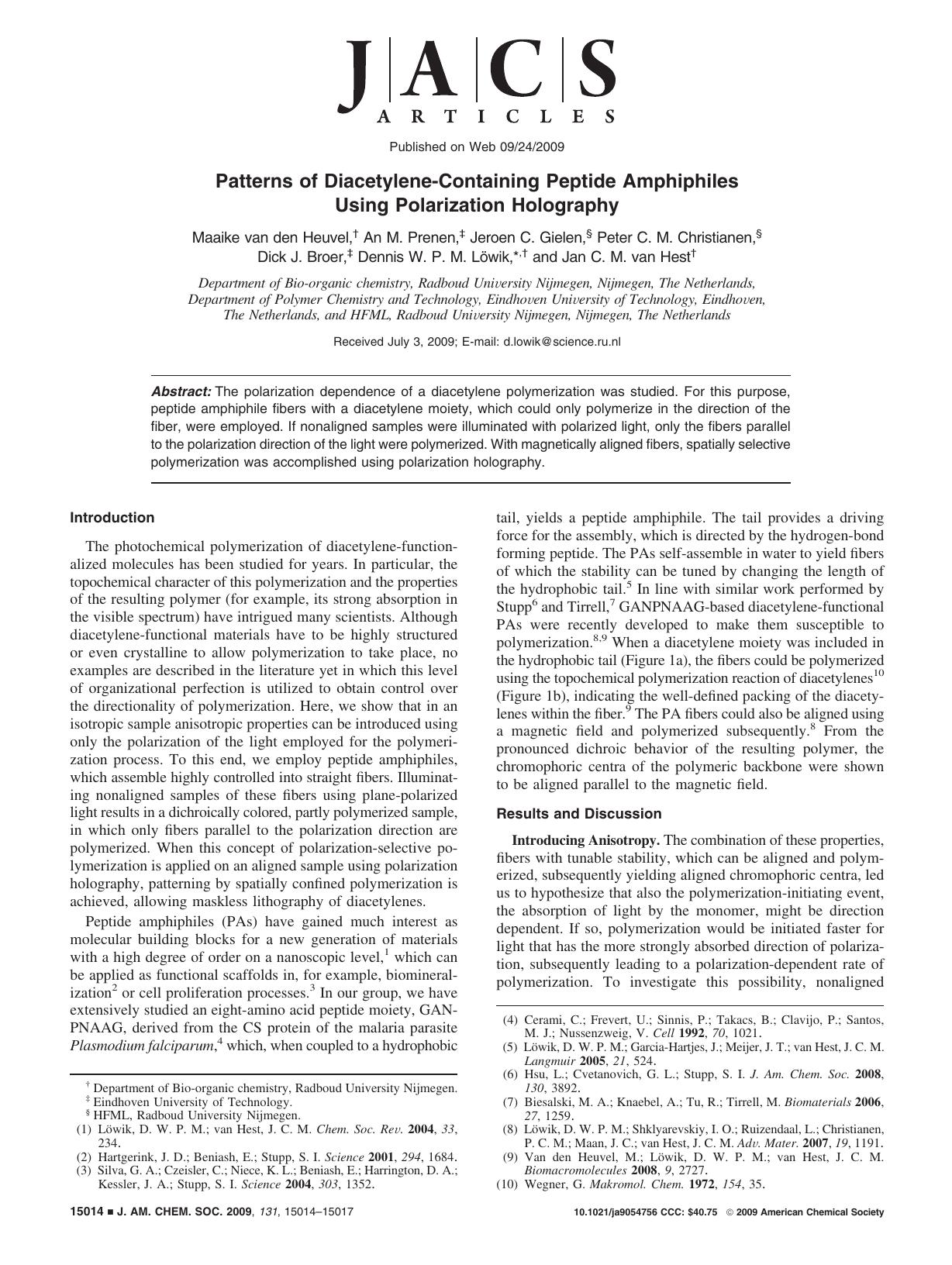 Patterns of Diacetylene-Containing Peptide Amphiphiles Using Polarization Holography by unknow