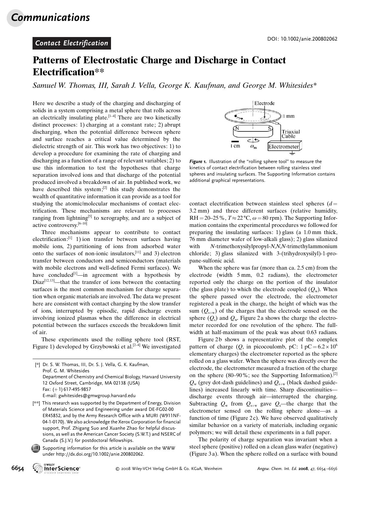 Patterns of Electrostatic Charge and Discharge in Contact Electrification by Unknown