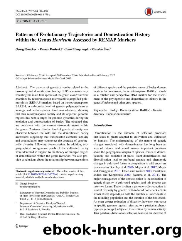 Patterns of Evolutionary Trajectories and Domestication History within the Genus Hordeum Assessed by REMAP Markers by Georgi Bonchev