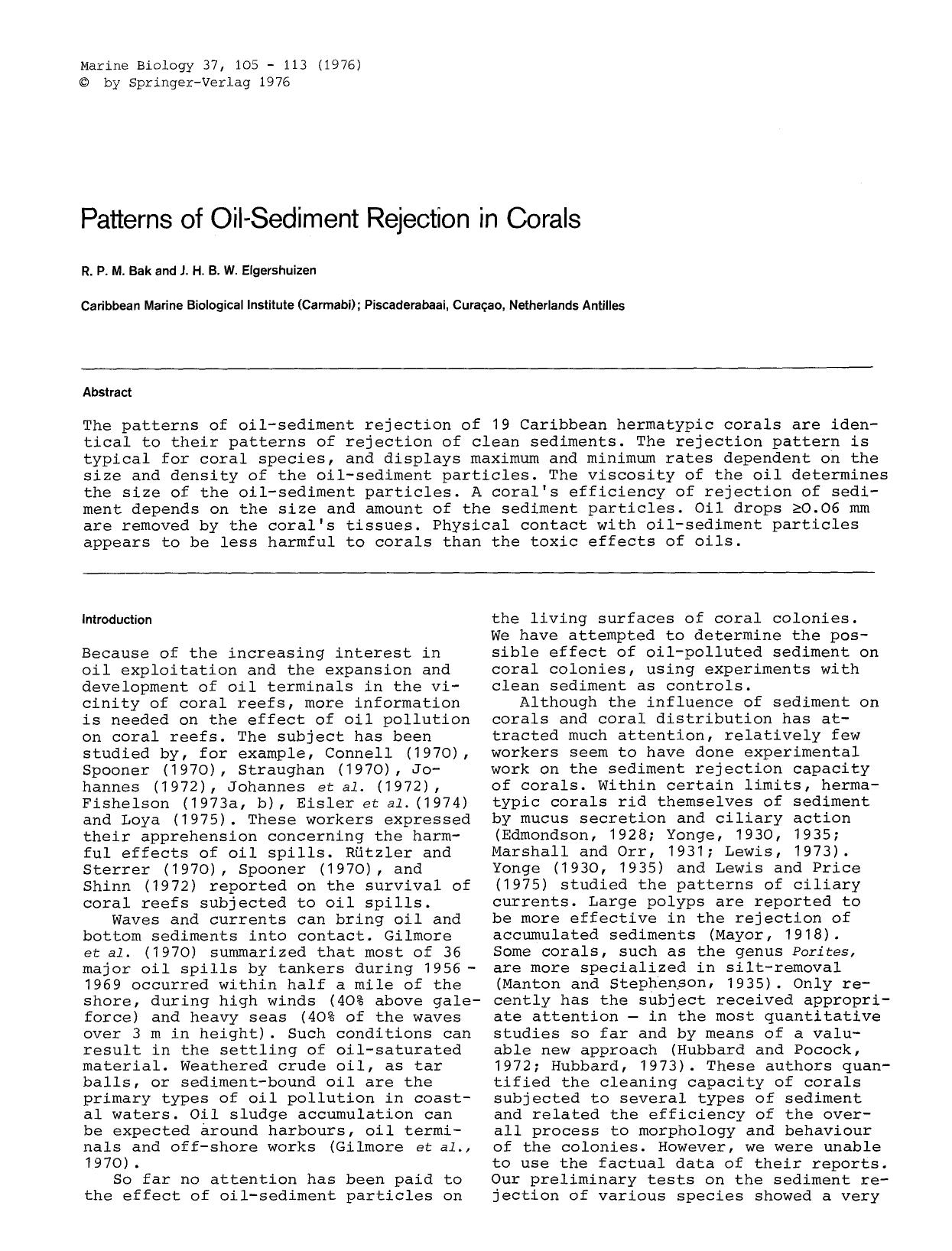 Patterns of Oil-Sediment rejection in corals by Unknown