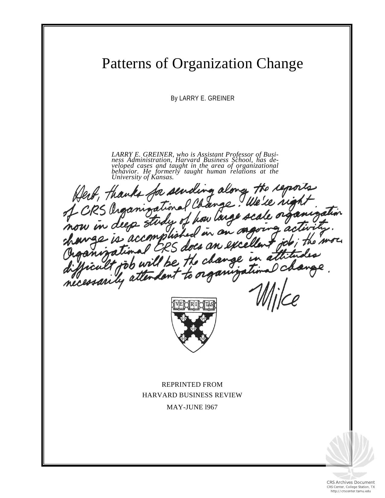 Patterns of Organization Change by Greiner L