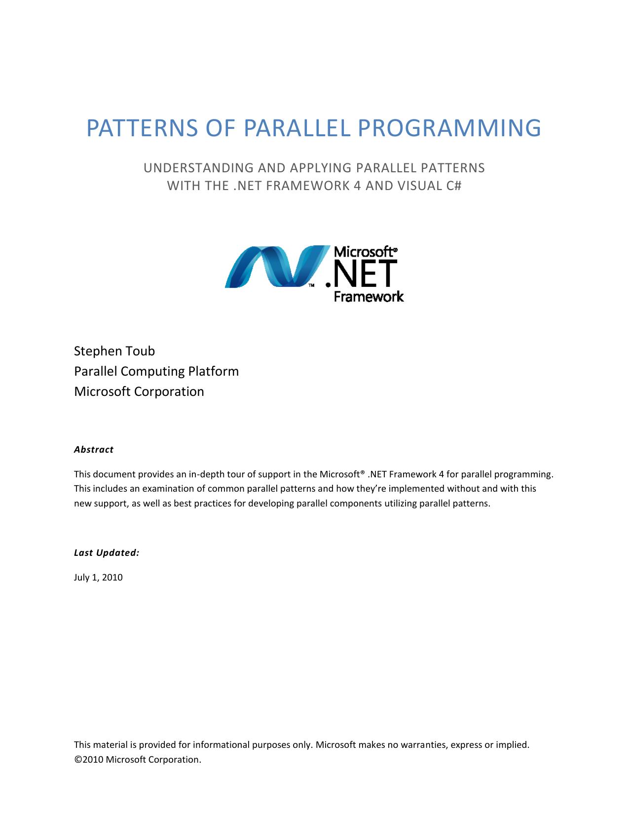 Patterns of Parallel Programming by Toub S