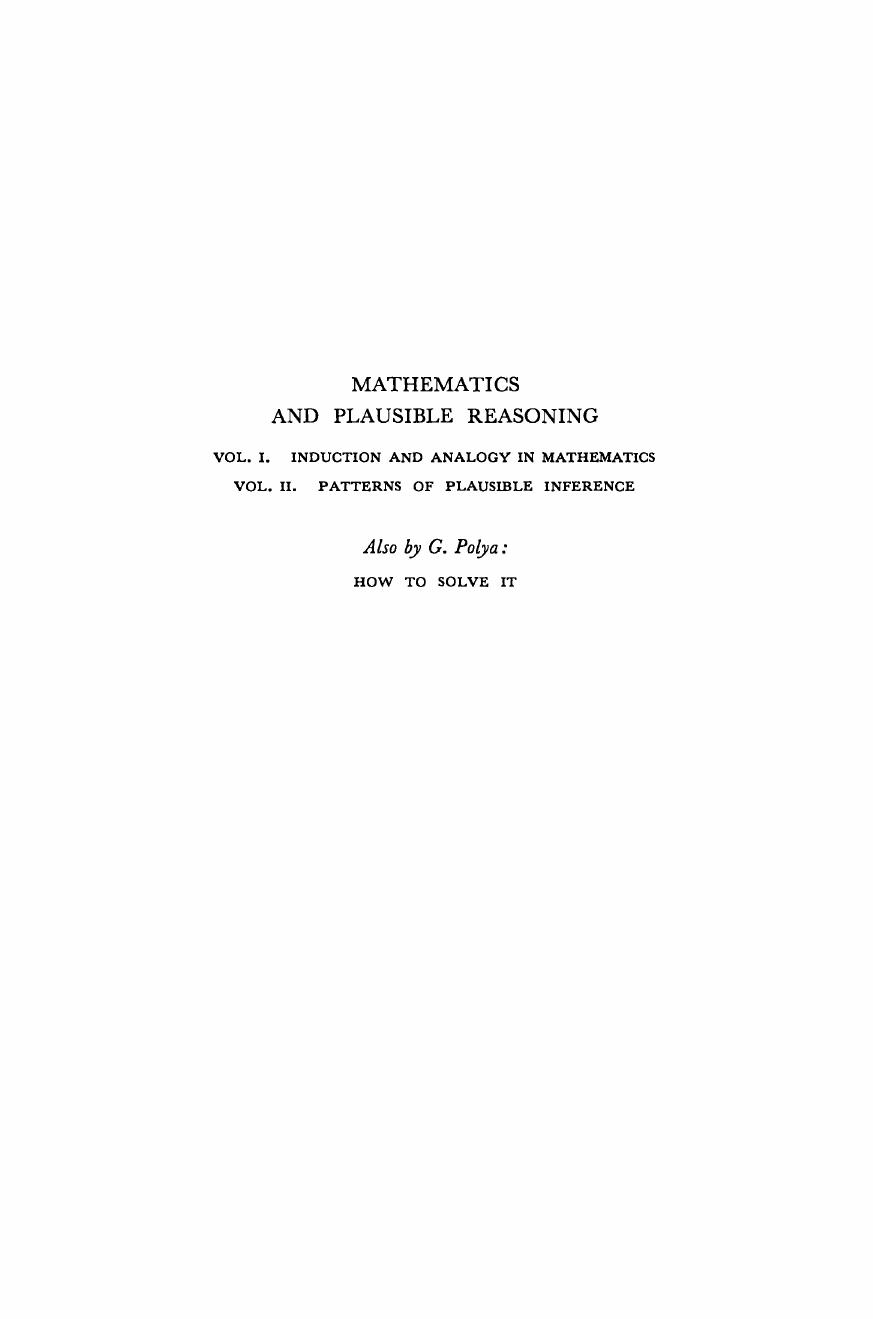 Patterns of Plausible Inference by G. Polya