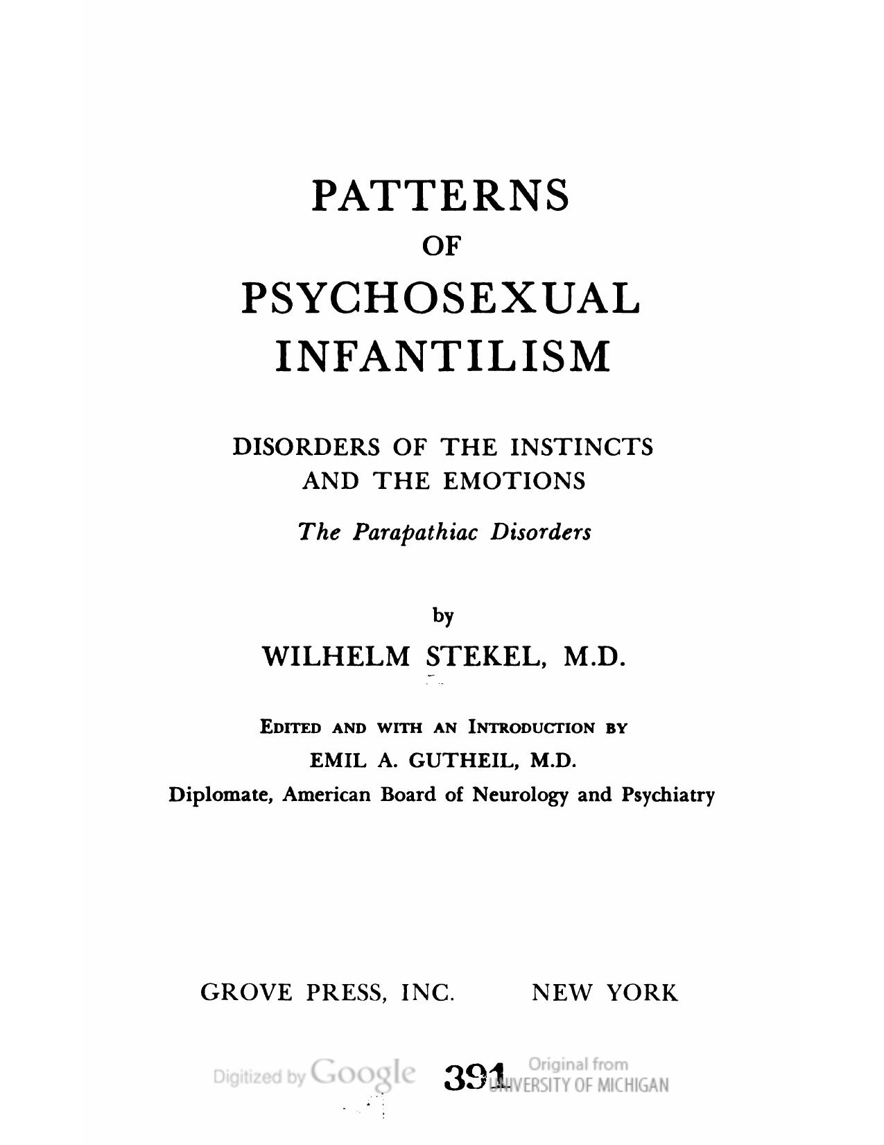 Patterns of Psychosexual Infantilism by Wilhelm Stekel