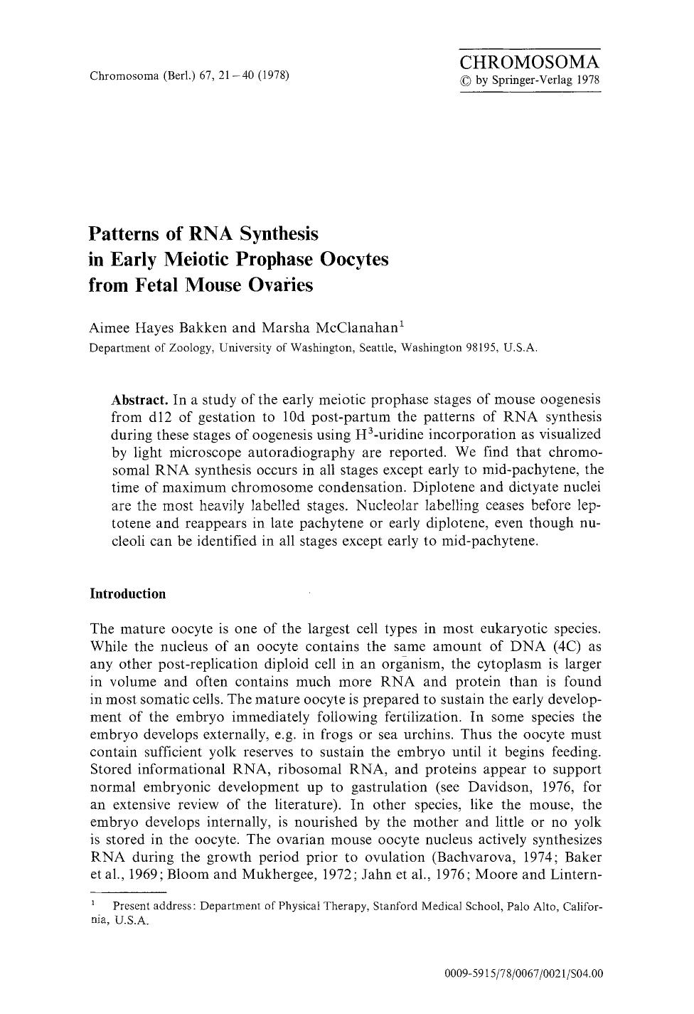 Patterns of RNA synthesis in early meiotic prophase oocytes from fetal mouse ovaries by Unknown