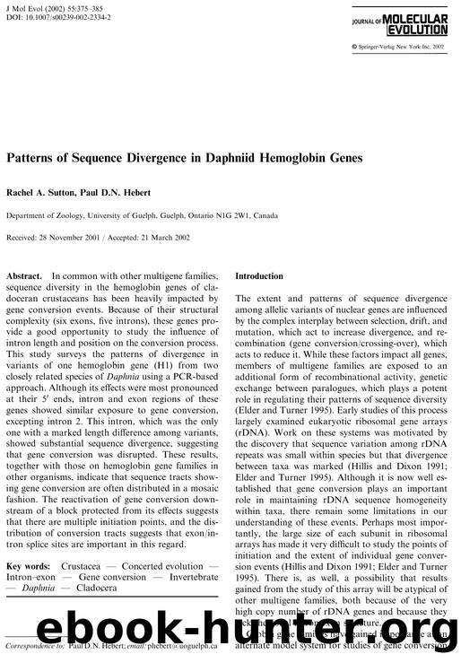 Patterns of Sequence Divergence in Daphniid Hemoglobin Genes by Sutton R.A. et al