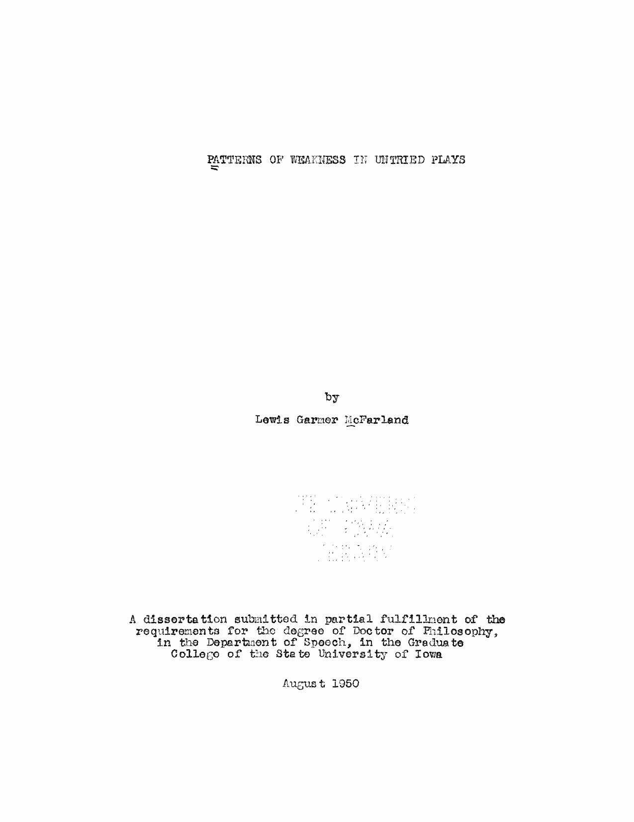 Patterns of Weakness in Untried Plays by McFarland Lewis Garmer