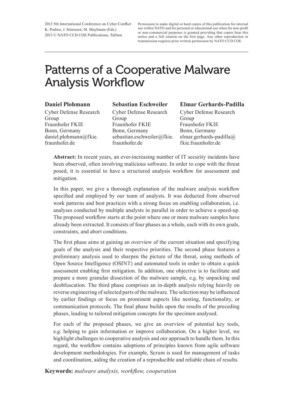 Patterns of a Cooperative Malware Analysis Workflow by Unknown