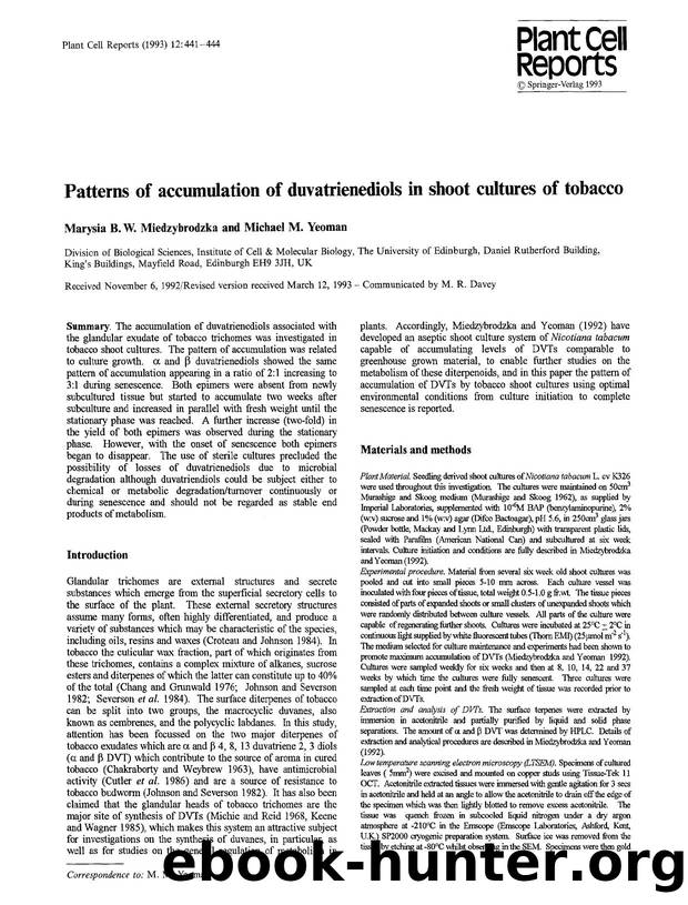 Patterns of accumulation of duvatrienediols in shoot cultures of tobacco by Unknown