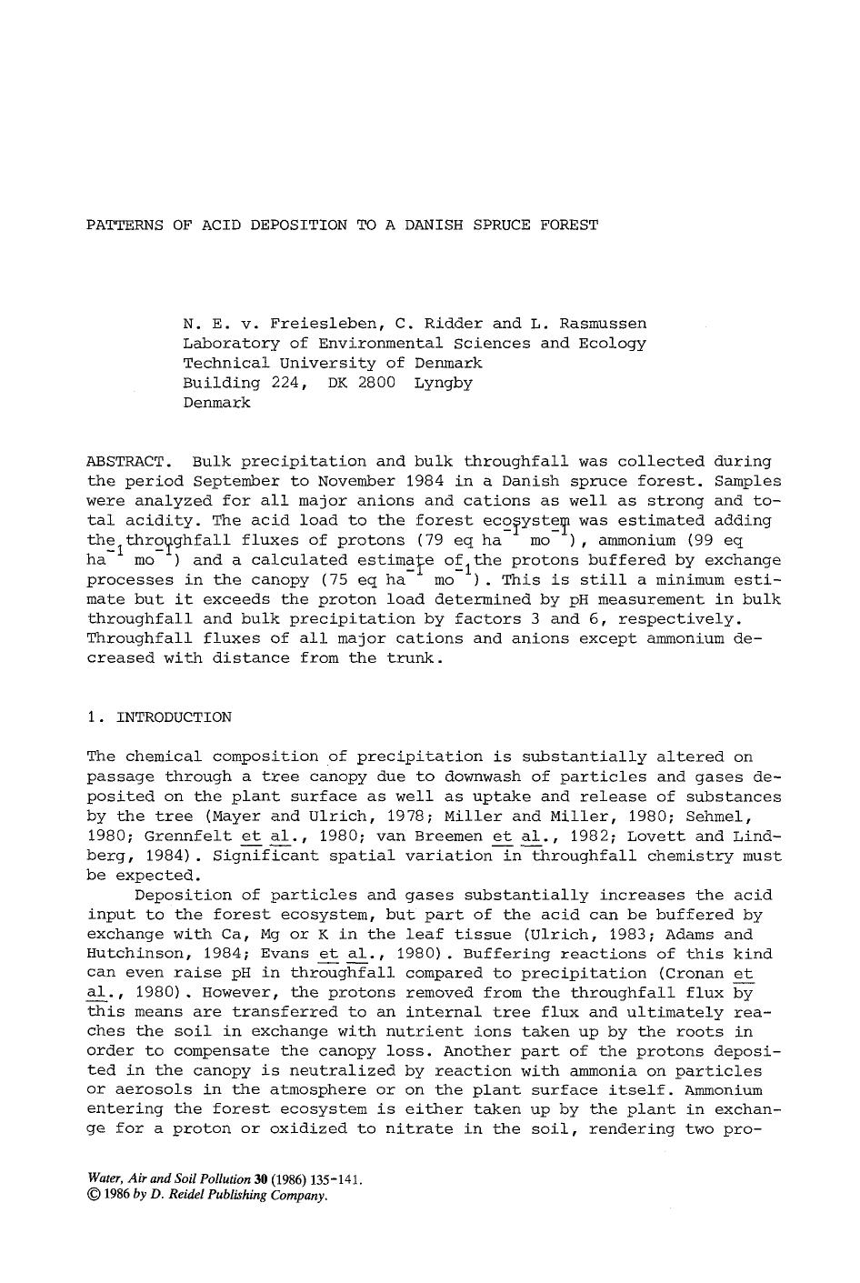Patterns of acid deposition to a Danish spruce forest by Unknown