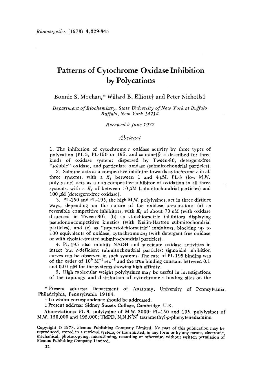 Patterns of cytochrome oxidase inhibition by polycations by Unknown
