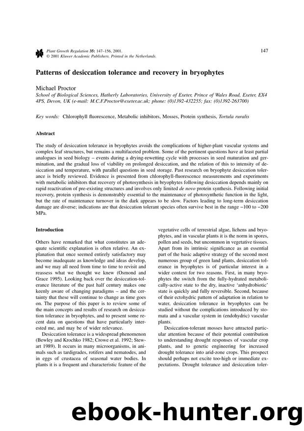 Patterns of desiccation tolerance and recovery in bryophytes by Unknown