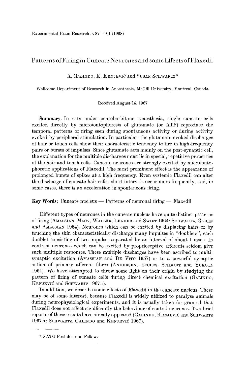 Patterns of firing in cuneate neurones and some effects of flaxedil by Unknown