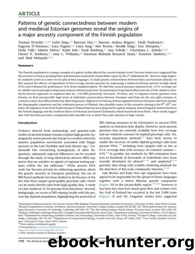 Patterns of genetic connectedness between modern and medieval Estonian genomes reveal the origins of a major ancestry component of the Finnish population by unknow