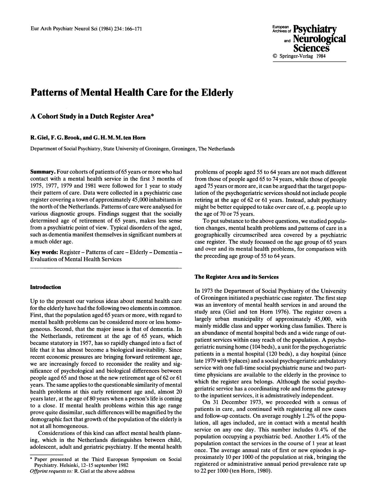 Patterns of mental health care for the elderly by Unknown