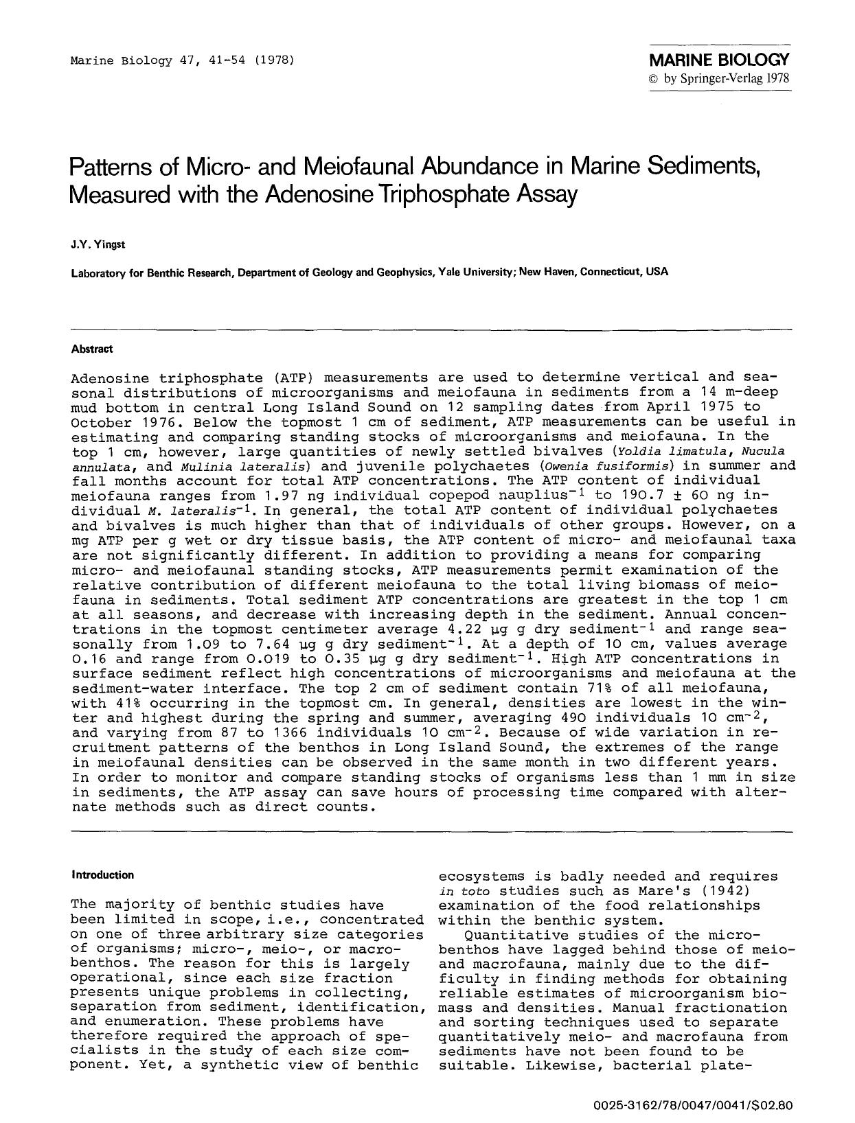 Patterns of micro- and meiofaunal abundance in marine sediments, measured with the adenosine triphosphate assay by Unknown