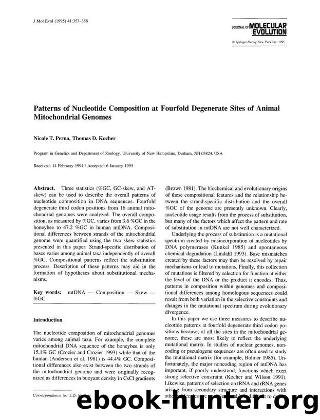 Patterns of nucleotide composition at fourfold degenerate sites of animal mitochondrial genomes by Unknown